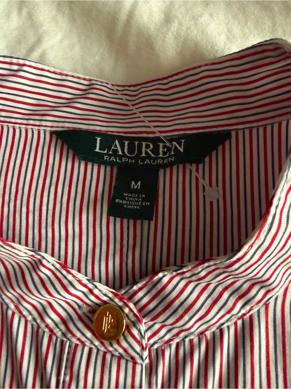 Lauren Ralph Lauren Striped Tie Waist Blouse Cotton White Red Blue M - Picture 6 of 9